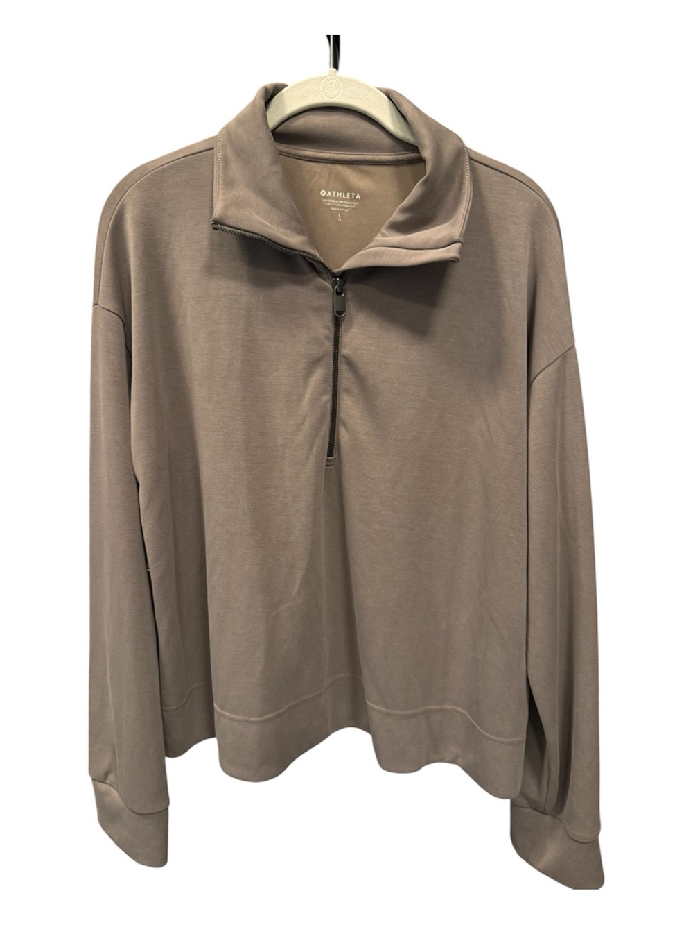 Athleta Women’s Seasoft Quarter Zip Pullover Sweatshirt Taupe Brown Size Large